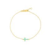 14k Yellow Gold Enamel Sideways Cross Bracelet